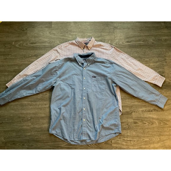 (2) Chaps Shirt Men Size XL Multi Color Plaid Button Down Long Sleeve Logo Crest - Picture 1 of 12